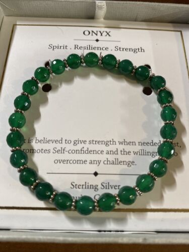 SHIVAM .925 STERLING SILVER & GREEN ÓNYX GENUINE GEMSTONE BRACELET ~BEAUTIFUL 💝