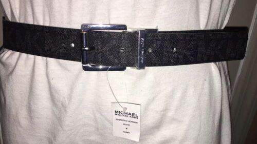 MICHAEL KORS BELT REVERSIBLE BLACK/SILVER PRINTED LOGO SILVER BUCKLE MSRP$48