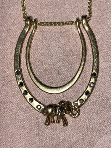Lucky Brand Gold Tone  Horseshoe & Elephant Pendant Necklace NIB MSRP $35 LUCKY!