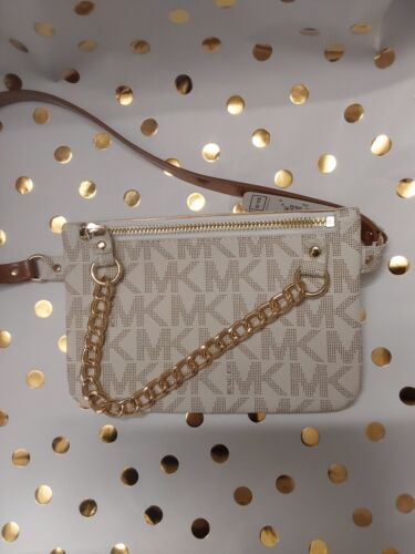 MICHAEL KORS FANNY PACK VANILLA GOLD CHAIN ZIPPER WOW! SIZE MEDIUM !
