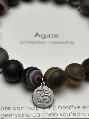 essentialRITUAL AGATE Genuine Stone Bracelet~Protection, Cleansing~Silver Charm