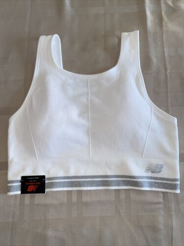 New Balance Sports Bra Style R000387 Medium Impact~White/Silver LARGE~SUPER CUTE