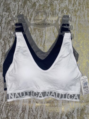 NÁUTICA Comfort  STYLE-NT5314 Sport Bra Small -3 Bras White, Gray, Blue MSRP $54