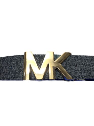 MICHAEL KORS BELT REVERSIBLE BLACK PRINTED MINI LOGO TO BLACK MK SILVER BUCKLE