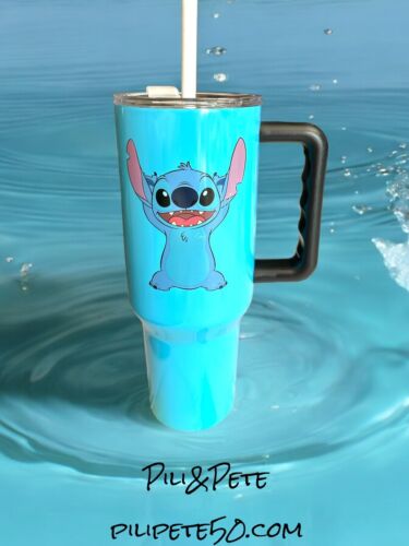 Disney Stitch Stainless Steel 40 oz Tumbler with Handle Lid & Straw~ Collectible