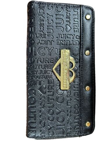 JUICY COUTURE WALLET ORGANIZER- CLUTCH EMBOSSED LOGO-GOLD STUDS & ZIP AROUND
