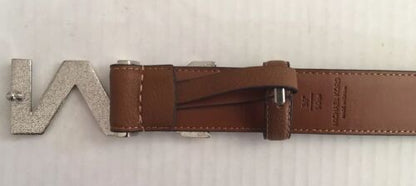 MICHAEL KORS BELT LUGGAGE BROWN MK LOGO BUCKLE SILVER SIZE 36 MSRP$48