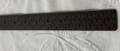 MICHAEL KORS BELT REVERSIBLE CHOCOLATE/VANILLA MK LOGO PRINT GOLD OVAL BUCKLE