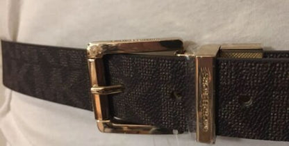 MICHAEL KORS BELT REVERSIBLE BROWN  MK LOGO TO TEXTURED GOLD WITH GOLD BUCKLE