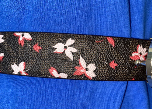 MICHAEL KORS BELT REVERSEABLE FLORAL/CHOCOLATE MK LOGO WITH GOLD MK BUCKLE