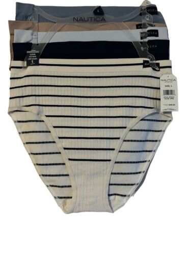 NAUTICA Size L 5-pk Various Colors Women's Ribbed Panties With Logo MSRP $48
