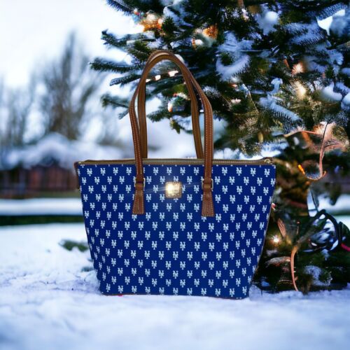 DOONEY & BOURKE New York Mets Zip Top Large Shopper Tote Bag Handbag Blue~UNIQUE