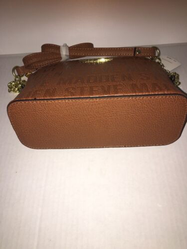 STEVE MADDEN HANDBAG BMARILYN COGNAC STAMPED LOGO GOLD HARDWARE