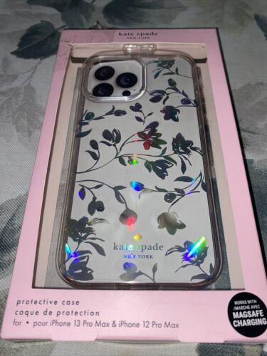 Kate Spade Phone Case For iPhone 12 & 13 PRO MAX Silver foil Floral Catch Colors