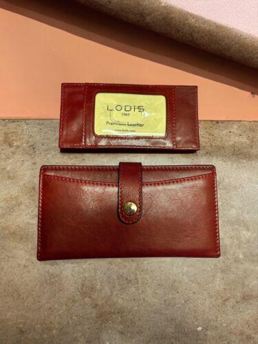 LODIS Coin Purse Bifold Card Wallet Red Genuine Leather-ABSOLUTELY BEAUTIFUL!