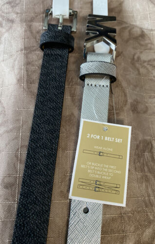 Michael Kors belts 2 For 1 Black MK Logo And Metallic Silver Buckles Silver