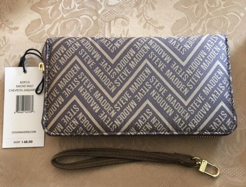 STEVE MADDEN WALLET WRISTLET SMOKE MULTI-COLOR CHEVRON WOVEN JAQUARD FABRIC