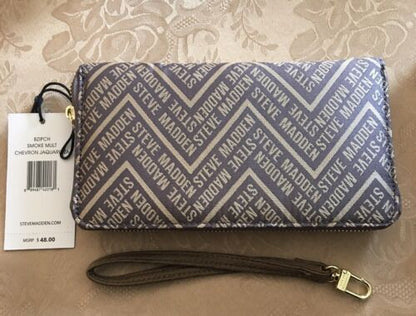STEVE MADDEN WALLET WRISTLET SMOKE MULTI-COLOR CHEVRON WOVEN JAQUARD FABRIC
