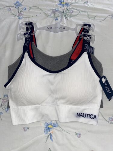 NÁUTICA 2PACK INTIMATES NT7348 WHITE/GRAY LOGO BRAS SIZE L BEAUTIFUL !!!