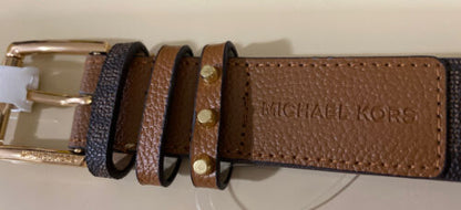 MICHAEL KORS BELT CHOCOLATE MK LOGO REINFORCED TRIPLE BELT LOOP WITH STUDS