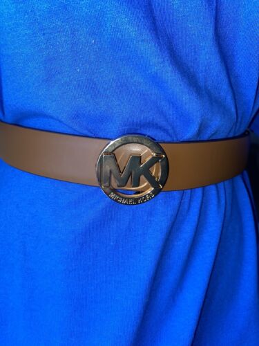 MICHAEL KORS BELT REVERABLE BLUE FLORAL MK LOGO/LUGGAGE GOLD MK BUCKLE MSRP $68❤