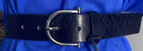 MICHAEL KORS BELT BLACK WITH STAMPED LOGO SILVER BUCKLE