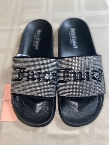 JUICY COUTURE WANDER SLIDE SANDALS FLIP FLOPS BLACK 8 M ~ NWT~ RARE FIND!