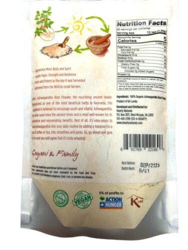 Ashwagandha Powder Organic Non GMO, 4 oz Superfood Adaptogen Herbal Supplement