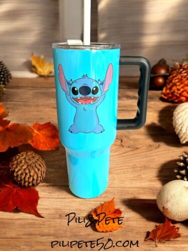 Disney Stitch Stainless Steel 40 oz Tumbler with Handle Lid & Straw~ Collectible