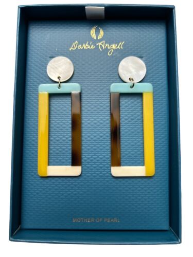 DARBIE ANGELL Rectangular￼ Hoops -Mother Of Pearl Fashion Designer NIB ~ UNIQUE