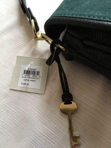 FOSSIL RUMI Alpine Green Crossbody Handbag Saddle Leather/Suede ZB7393307 $158