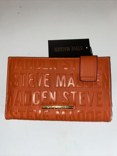 STEVE MADDEN Bifold WALLET, CLUTCH ORANGE STAMPED Gold Hardware NEW