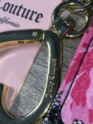 JUICY COUTURE PETAL STAT BLACK WORD ON THE STREET CARD CASE KEY~RING WALLET~WOW