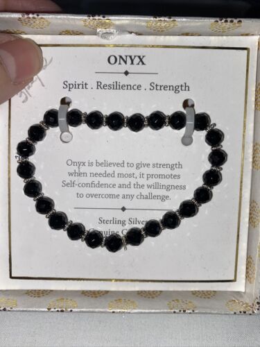 BLACK ÓNYX GENUINE GEMSTONE BRACELET SHIVAM .925 STERLING SILVER &  NIB