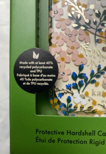 Kate Spade Phone Case For  iPhone 13-14-15 Floral With Rinestones Gold Foil Nice