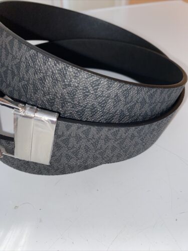 Michael Kors Belt Reversible Black MK Mini Logo To Brown MK Silver Buckle