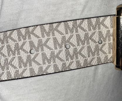 Michael Kors Belt White With Printed Mk Logo With Gold Buckle And MK Charm