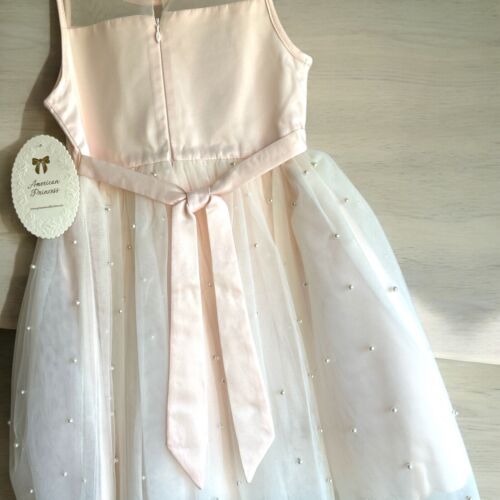 American Princess Girls Dress Blush Pink & White Custom Pearls Over Tulle~ Sz  8