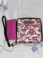 Betsey Johnson New Indexer Zip Around Wallet w/ Strap Black/Multi Lips $38 NWT