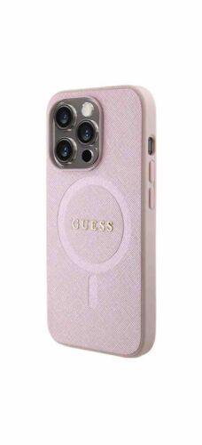 Guess iPhone 15 Pro Max MagSafe Case Cover Saffiano Collection Pink Signature