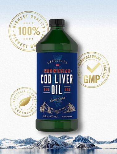Cod Liver Oil Norwegian 16 fl oz Bottle Non-GMO, Gluten Free | by Carlyle