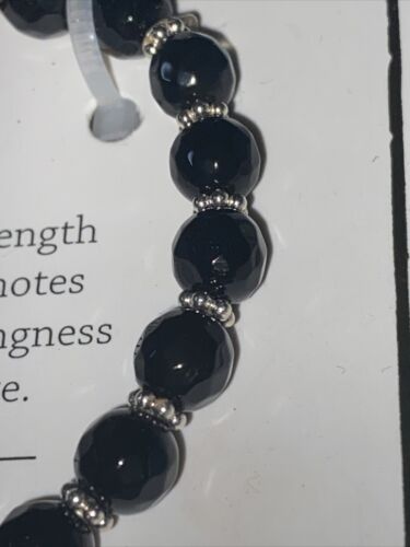 BLACK ÓNYX GENUINE GEMSTONE BRACELET SHIVAM .925 STERLING SILVER &  NIB