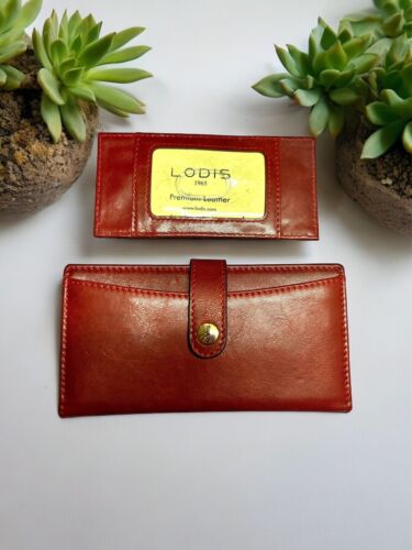 LODIS Coin Purse Bifold Card Wallet Red Genuine Leather-ABSOLUTELY BEAUTIFUL!