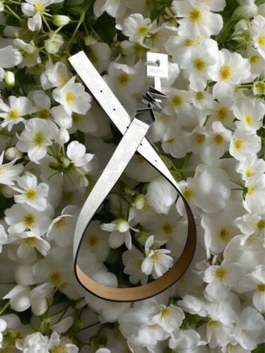 Michael Kors Belt White~Genuine Leather Stamp MK Logo~MK Silver Buckle~ALL SIZES