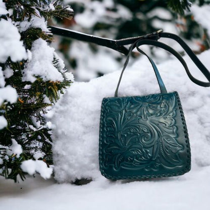 PATRICIA NASH Flap Leather XBDY Purse Granada Blue Coral  Floral Tooled P330244