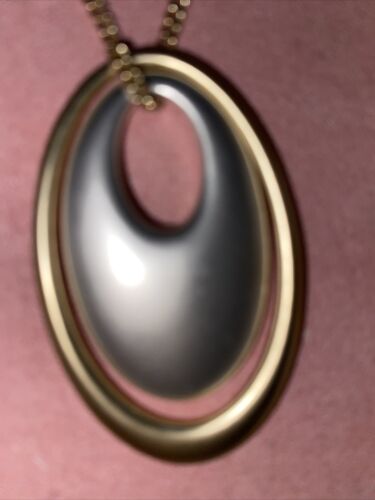 Lucky Brand Silver & Gold Tone Oval Pendant Necklace~18” to  22” Long~ REAR FIND