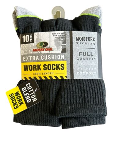 Mossy Oak Men's 10Pair Extra Cushion Premium Crew Work Socks  Shoe Size 6-12-NWT