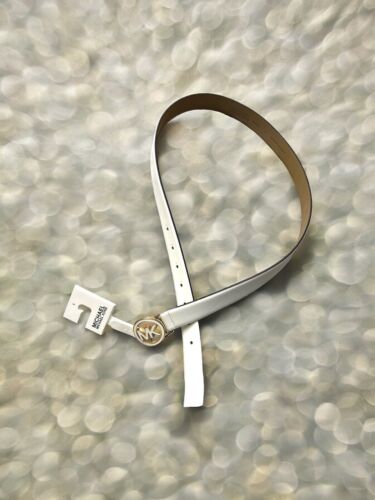 MICHAEL KORS BELT  WHITE ~ROUND MK LOGO GOLD BUCKLE~556361C~MSRP $68~ SMALL