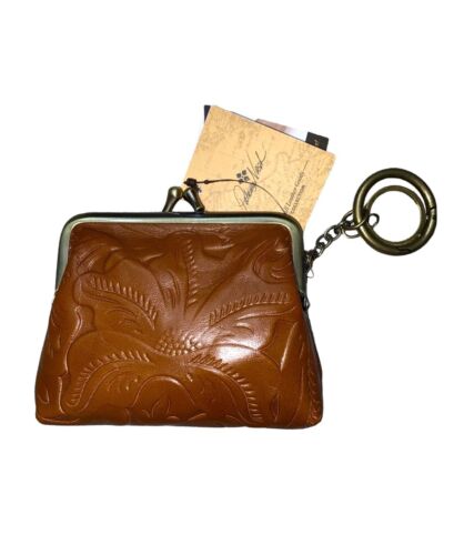 Patricia Nash Leather TOOLED FLORENCE Coin Purse Key Chain Rings- NEW- CUTE!!!