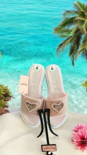 JUICY COUTURE YOUR LOVE PINK BLUSH RHINESTONES BLING SLIDES SANDAL Size 8M~NWT